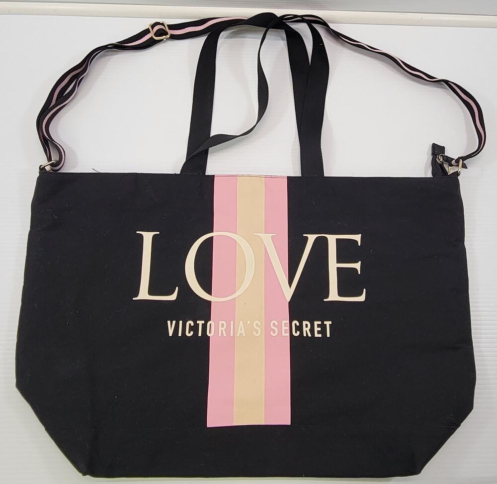 J) Victoria's Secret LOVE Weekender Tote Black Travel Bag